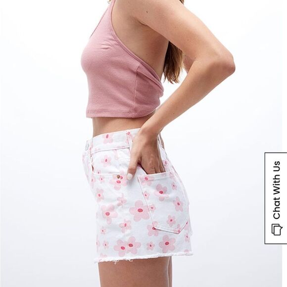 PacSun Pink 90’s Flower Vintage High Waisted Y2K Denim Shorts Size 24 - Picture 2 of 16